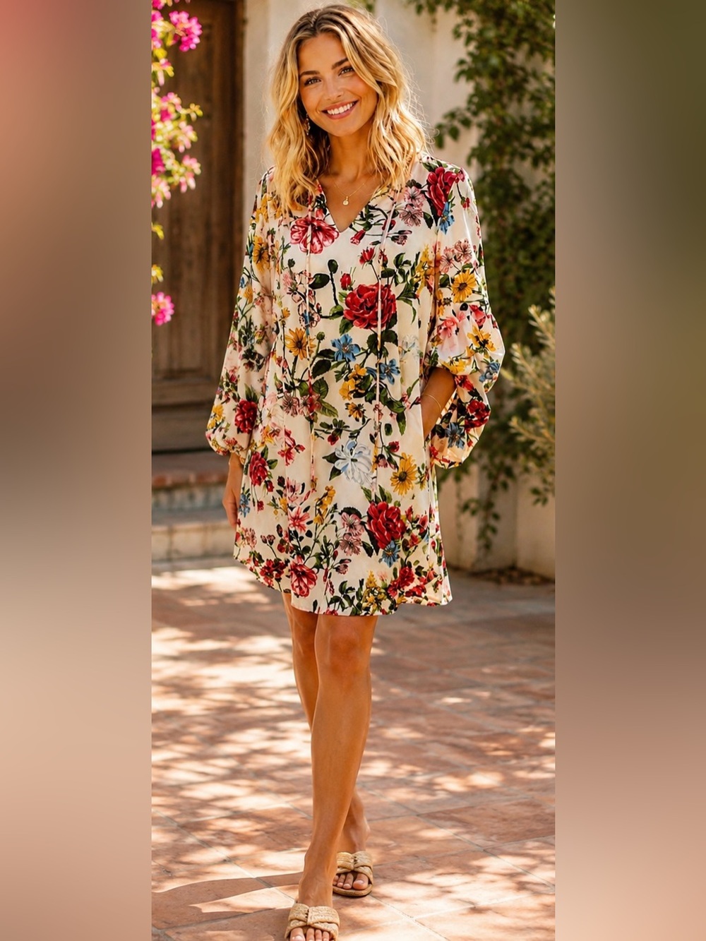 Vince Camuto Floral Ruffle Sleeve Blouse Women Size 2 Romantic Garden Cruise Top
